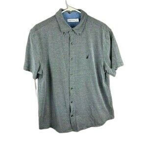 Nautica Mens Size XL Shirt Button Down Knit Gray Short Sleeve Cotton